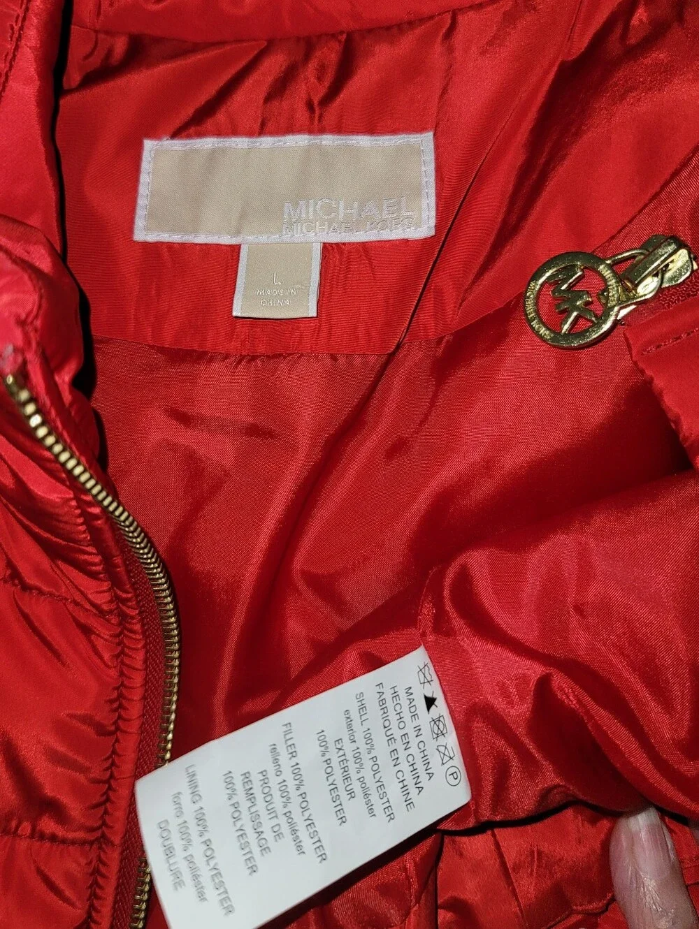 Michael Kors Red Quilted Puffer Vest with Gold Hardware and Side Seam Pockets
